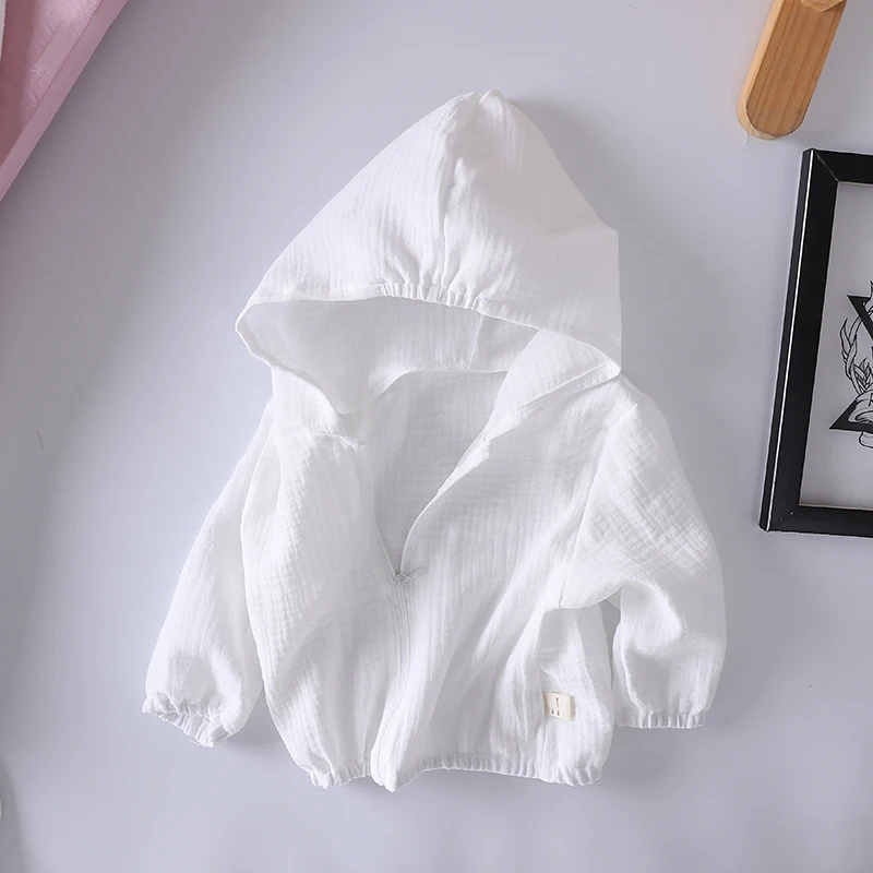 Boys' Summer Sunscreen Coat Top Baby Girls' Fashion Hooded Air Conditioning Shirt Autumn Cotton Breathable Gauze Thin Jackets