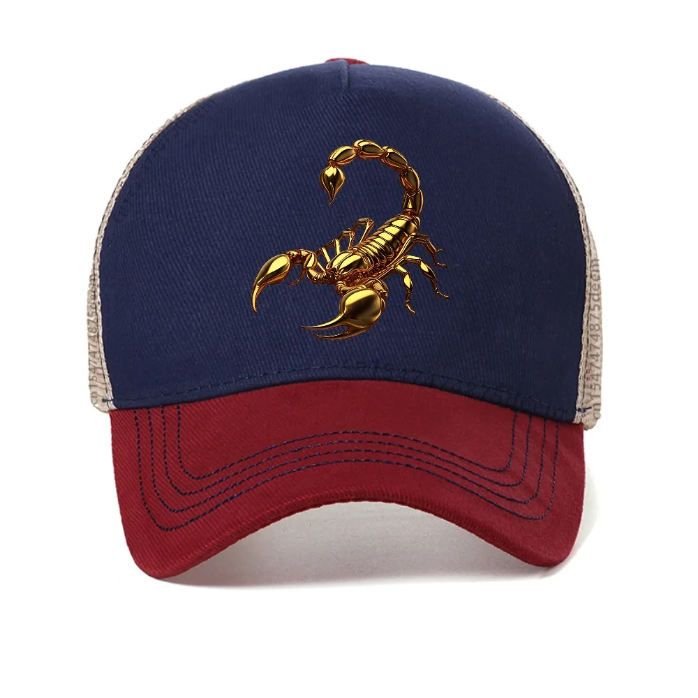 

Golden Scorpion Printed mesh Baseball Hat fashion Retro Lightweight Adjustable Snapback hat outdoor casual mesh trucker hats