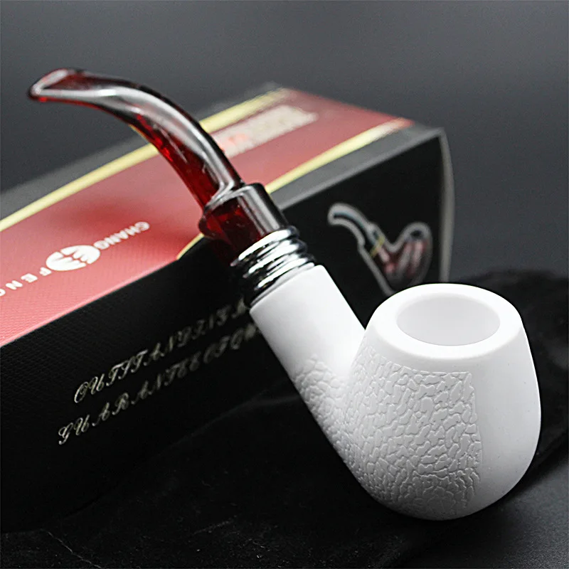 Double Filter Wood Smoking Pipe Snake Scale Resin Bend Pipes Chimney Glown Tobacco Pipe Cigar Herb Grinder Smoke For Men's Gifts