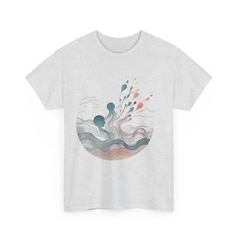 T-shirt à motif d'ondes abstraites et paisibles, design artistique