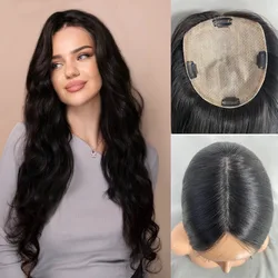 Remy Human Hair Topper Free Parting Natural Black Color Skin Silk Base Natural Scalp Hair Clips Toppers for Women Human Hair