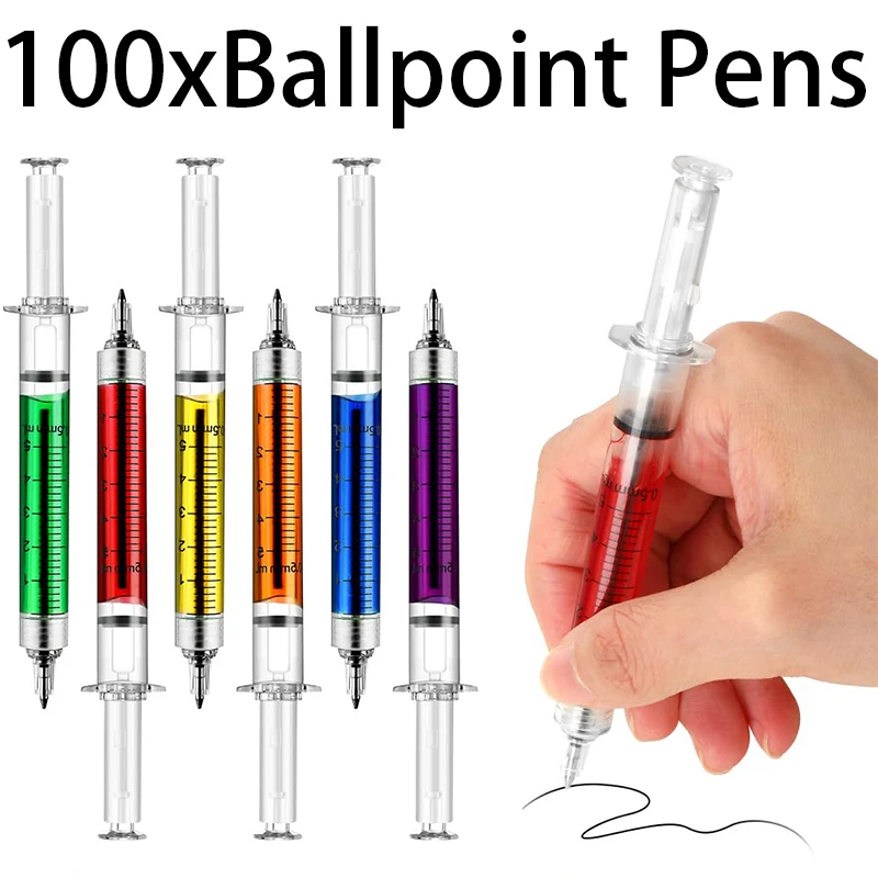 100Pcs Injection-design Transparent Plastic Stationary Ballpoint Pen