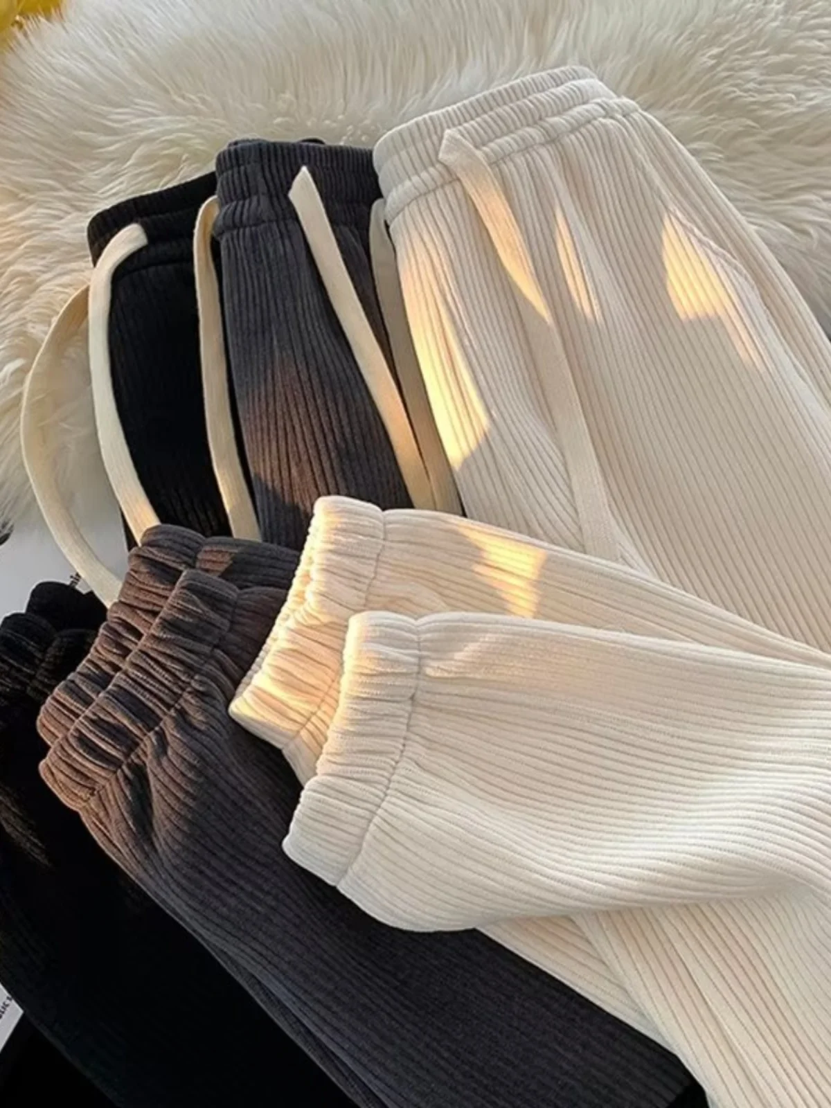 spring-autumn-thin-corduroy-pants-high-street-ins-trendy-cuffed-unisex-fleece-lined-casual-long-trousers-comfortable-fit