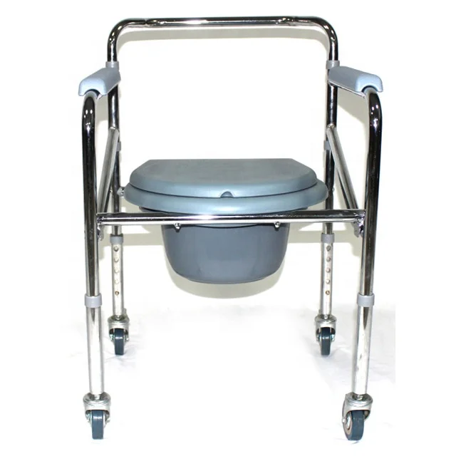 Folding Adjustable Bathroom Portable Commode Chair With Wheels Adult Elderly Disabled People Use