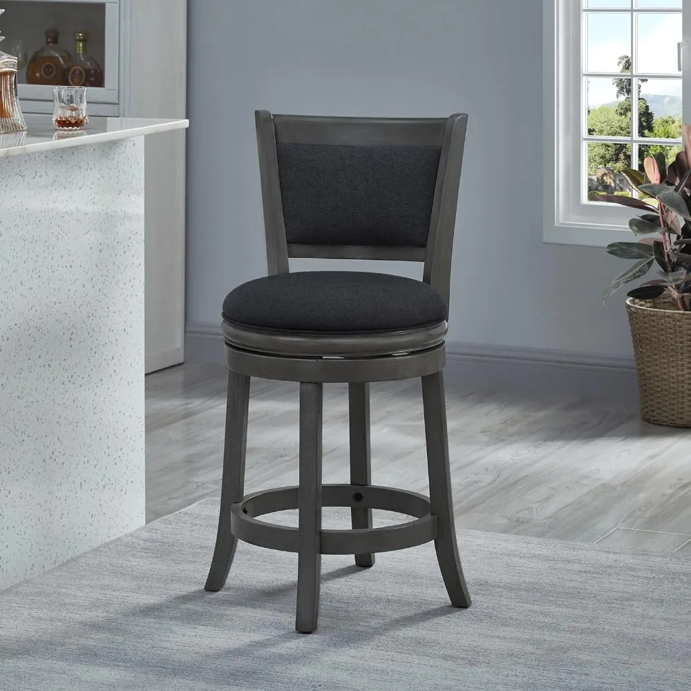 Upholstered Swivel Counter Stools Kitchen Bar Stools 24" Seat Height Wooden Frame Stool Chair,Dark Grey (HSA-1102D-1)