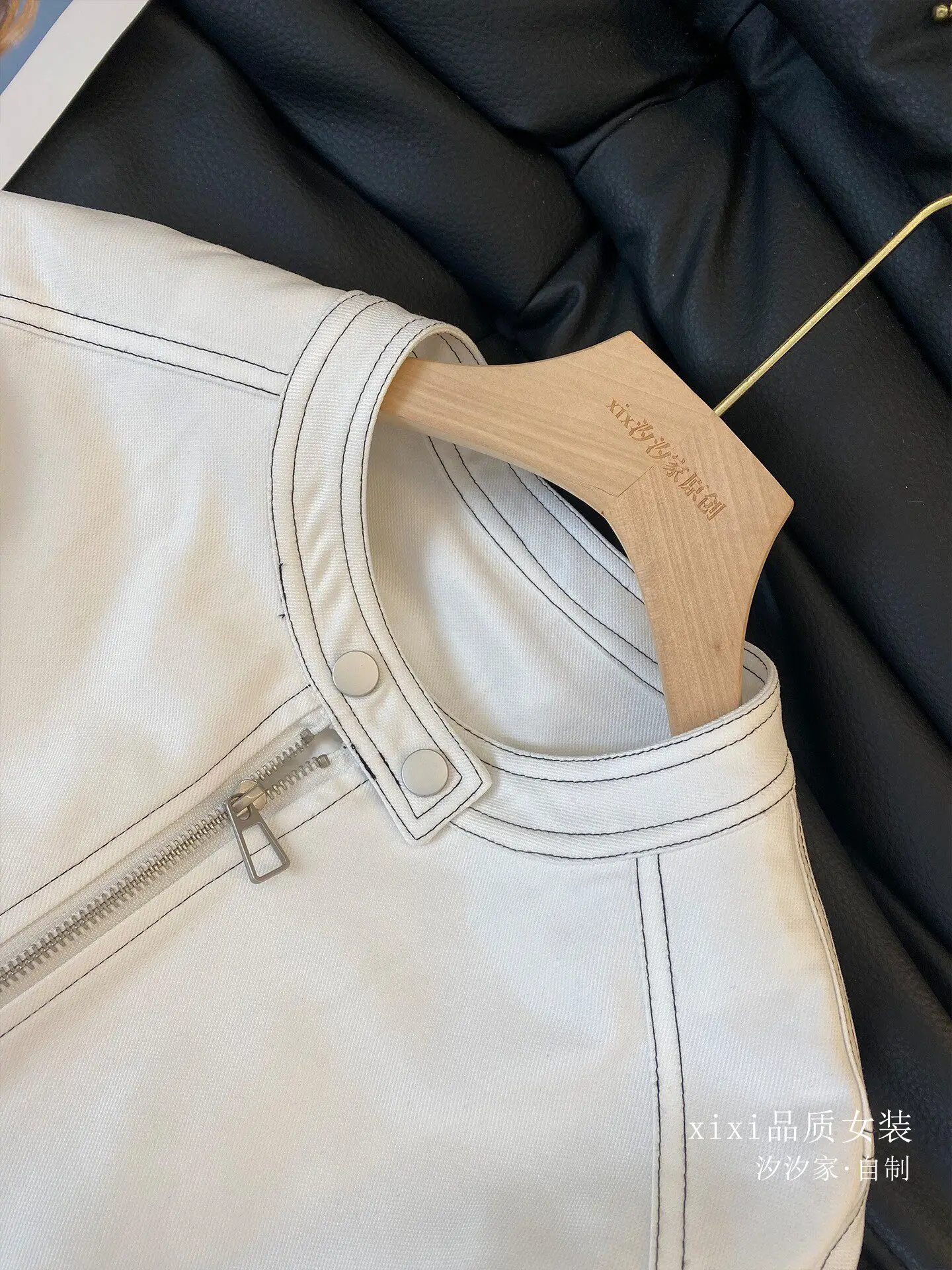 New White stand up collar denim jacket popular short top Coats