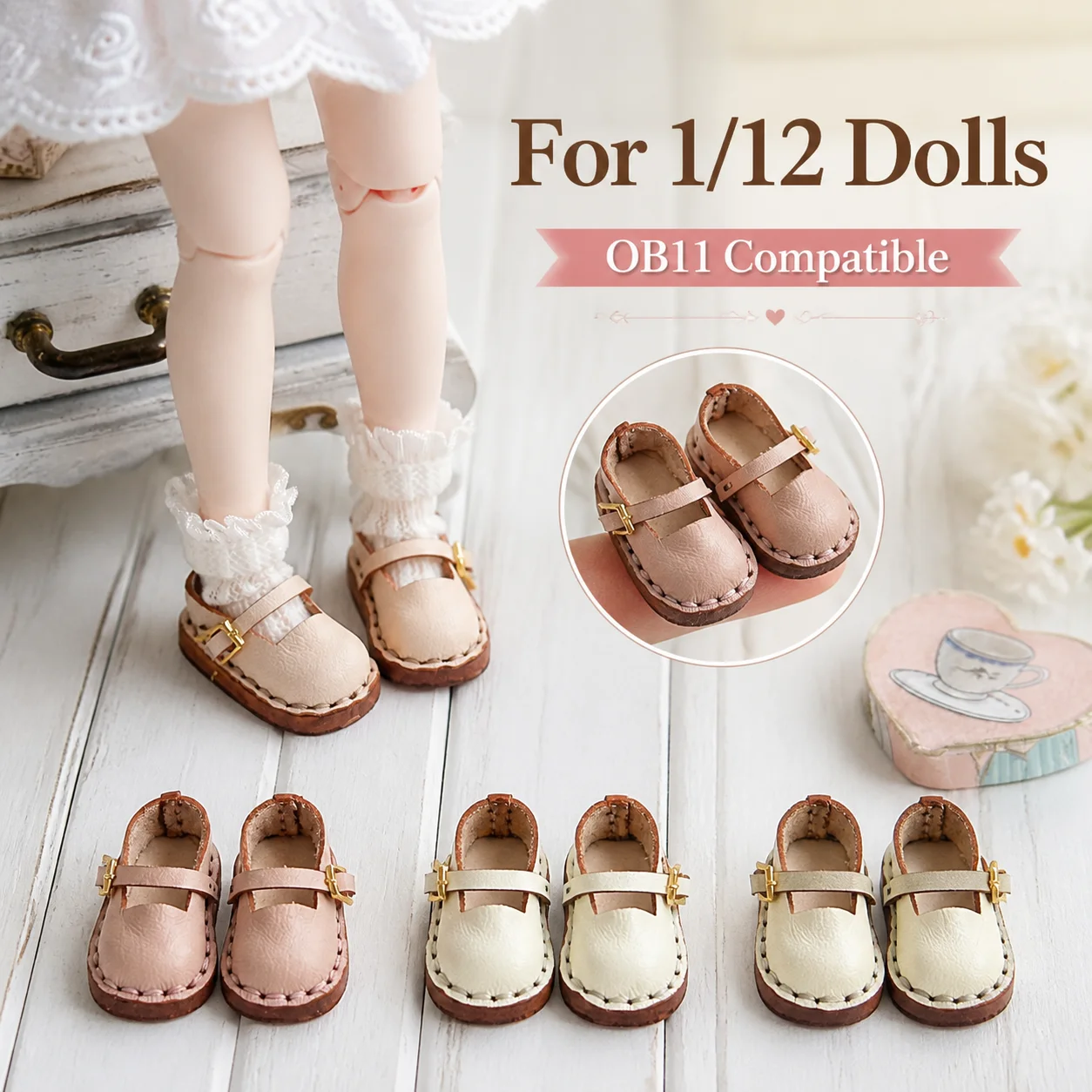 OB11 doll shoe accessories 1/12 point cowhide shoes, simple button up shoes, Mary shoes, perforated sandals, small sandals, hand