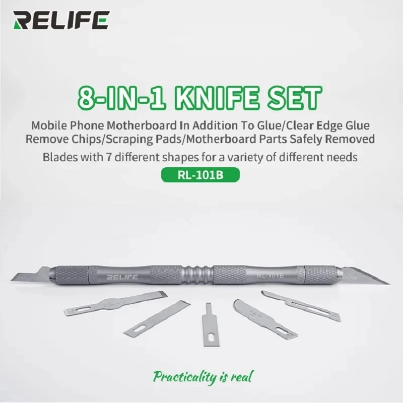 RELIFE RL-101B 8-in-1 knife Set For Mobile Phone Mainboard BGA PCB Chip IC Repair Degumming Spade Scraper