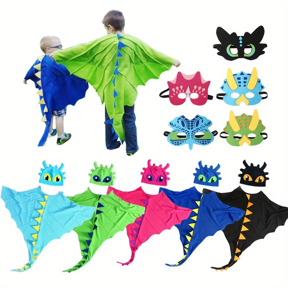 Festive Kids' Dragon Costume Toy Set include a Cape, Hat, and Mask - Perfect gift for Halloween, Christmas,Party for Ages 3+