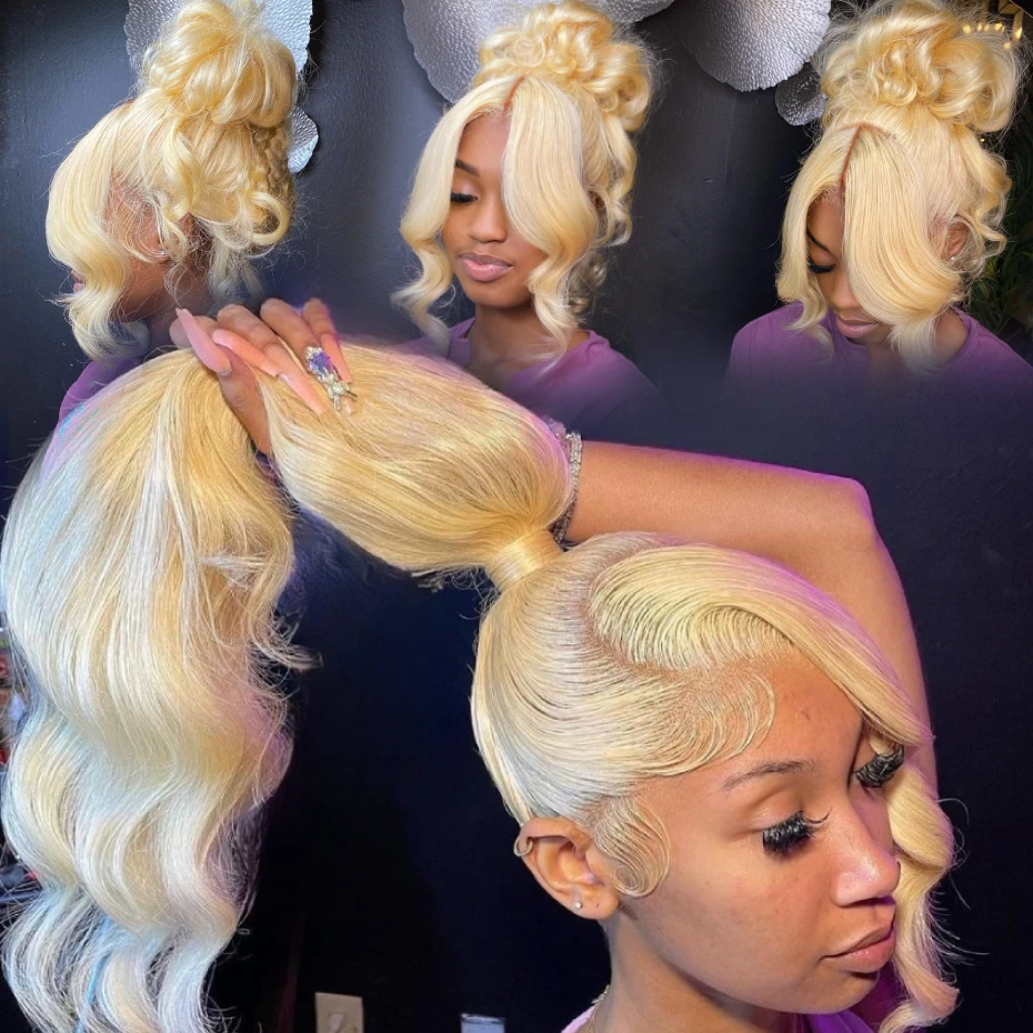 

13x4 13x6 360 Transparent 613 Lace Front Wig Ponytail Body Wave 250 Density 5x5 Closure Wig Honey Blonde Colored Human Hair Wigs