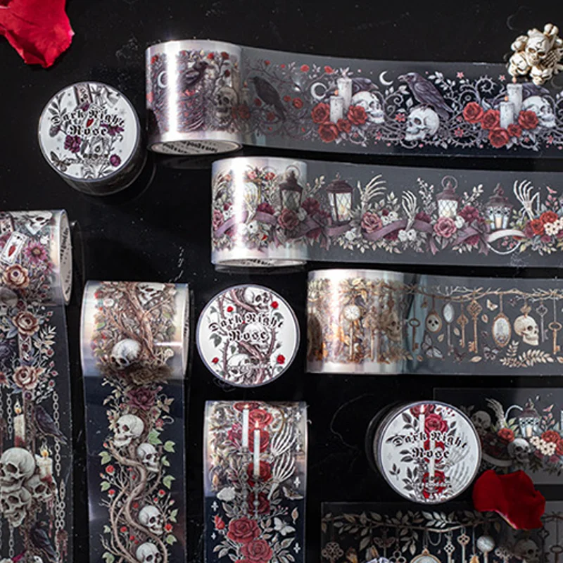 3rolls Dark Night Rose Series Gothic Theme Tape Notebook Materials Tape Collage DIY Picture Frame Scrapbook Tablet Greeting Card