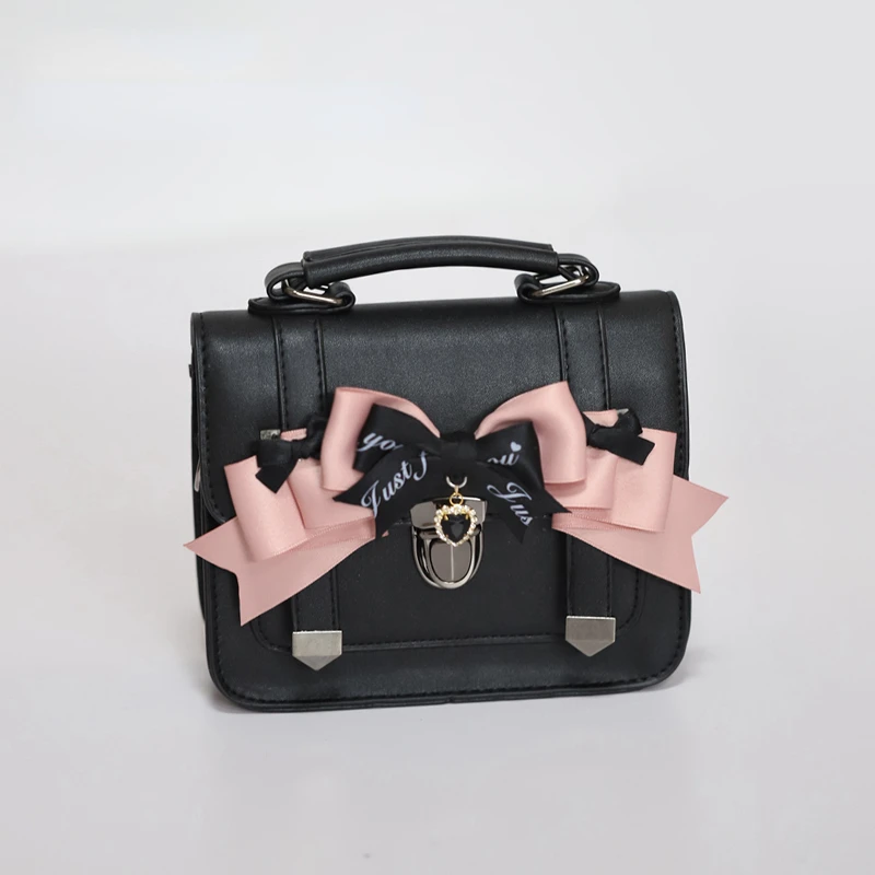 MBTI Cute Jk Satchels Shoulder Bag for Women Black Square Small Pu Leather Purses and Handbags Japanese Style Lolita Ladies Bag