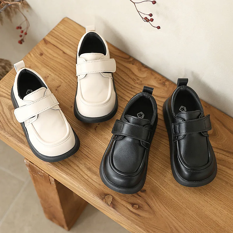 Mumoresip Children Leather Shoes Classic Black Beige Simple School Uniform Shoes for Boy Girl Perform Non-slip Kids Formal Shoes