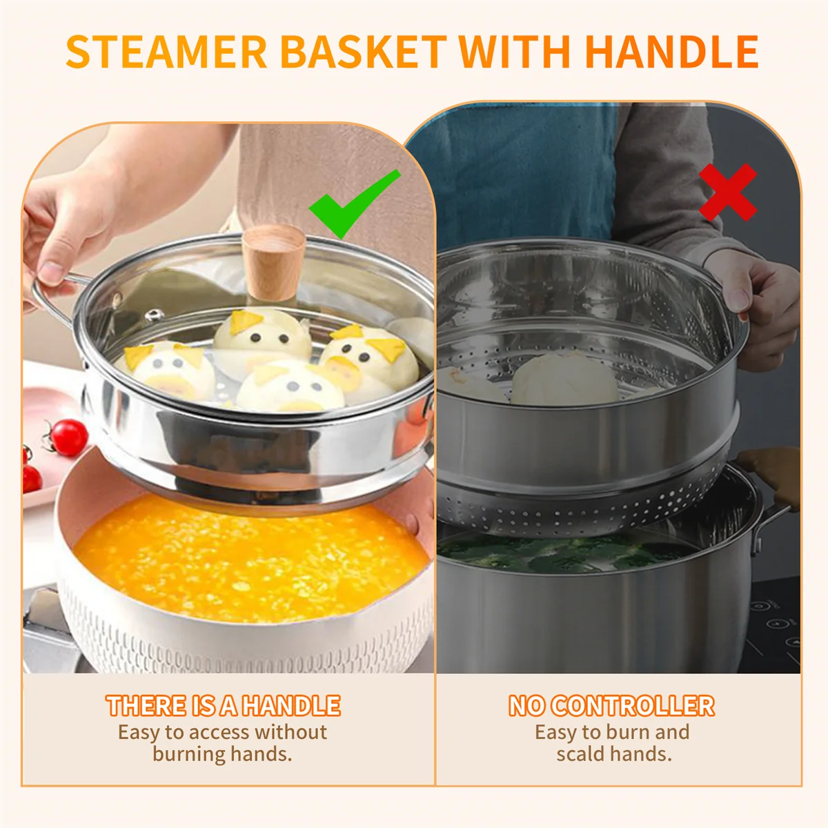 BABQ 20cm Thickening Food Steam Rack Stainless Steel Steamer with Double Ear for Soup Pot Milk Pot Kitchen Tools
