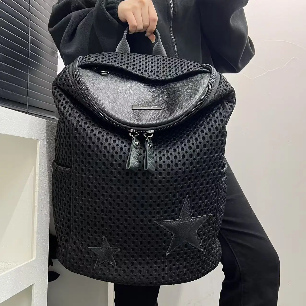 Unisex Large Capacity Mesh Backpack Simple Fashion Multi-Functional Backpack Crossbody Neutral Handbag Easy to Match Travel Bag