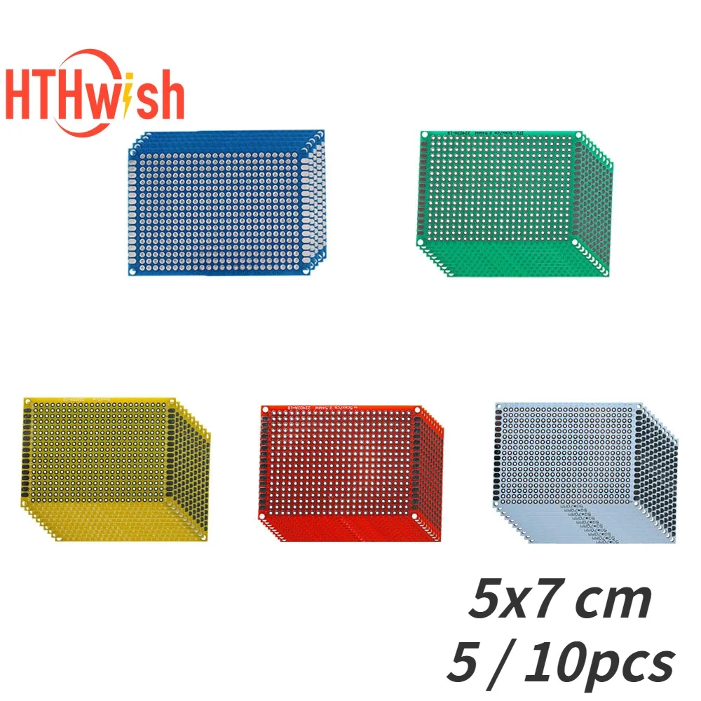 5 unids/set 5x7CM Universal placa de pruebas de doble cara circuito PCB Protoboard blanco verde azul rojo Kit de placa de tira para bricolaje
