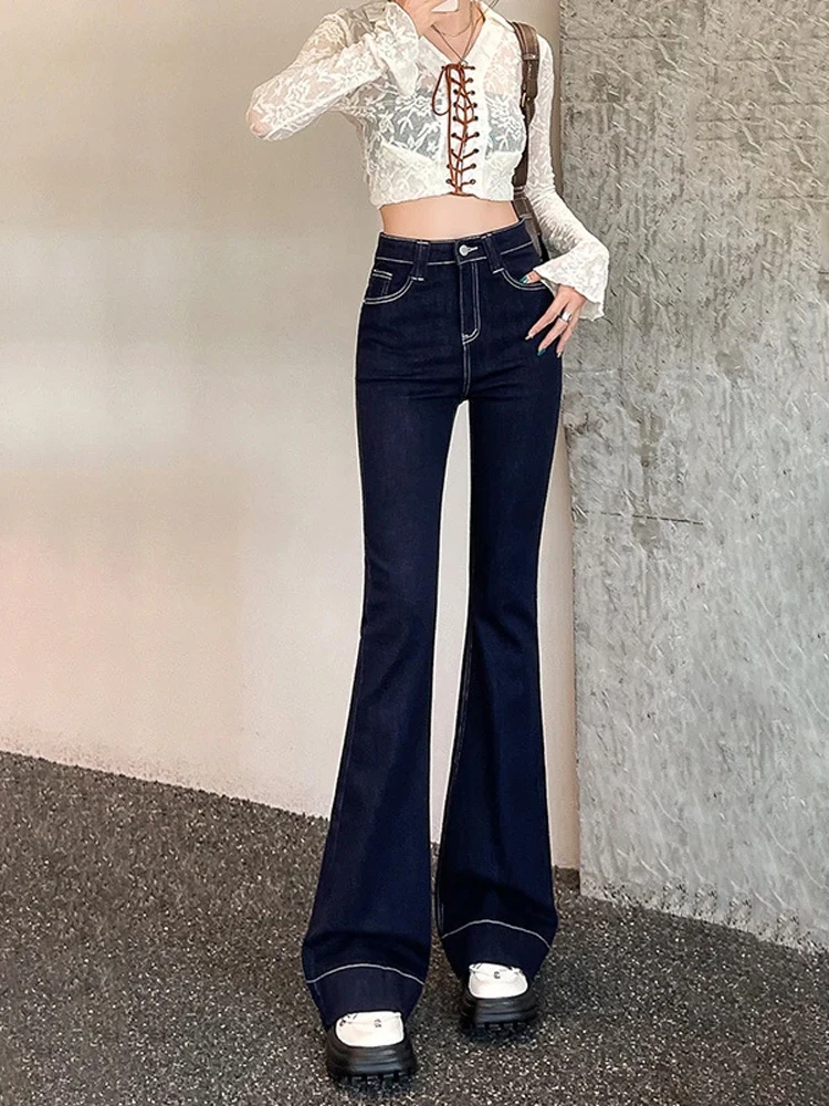 

High Waist Bell Bot Jeans Women's Denim Pants Spring Autumn Faion Slimming Elastic Wide Leg Trousers Casual Bootcut