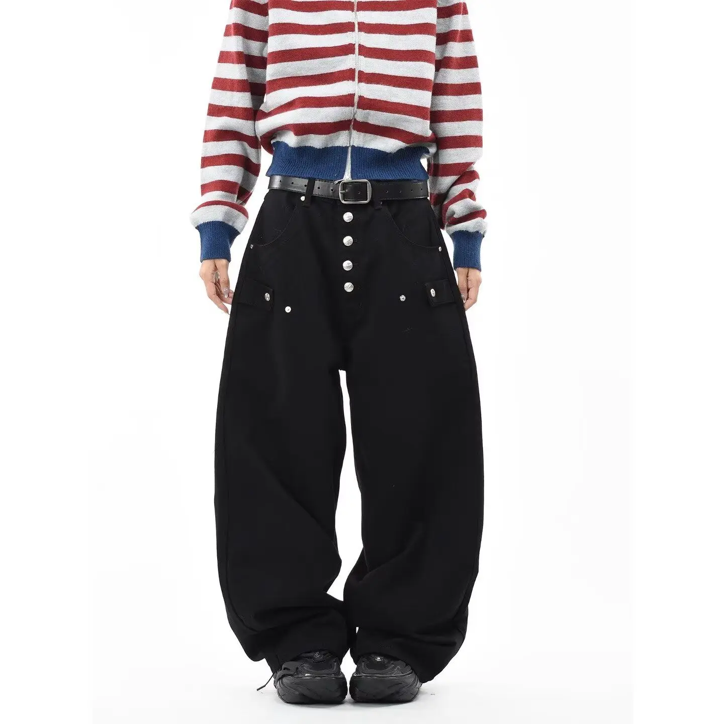 Men's Single Breasted Design Casual Pants Cool Boy Wide Legs Thin Sweatpants Street Bottom Male High Waist Trousers