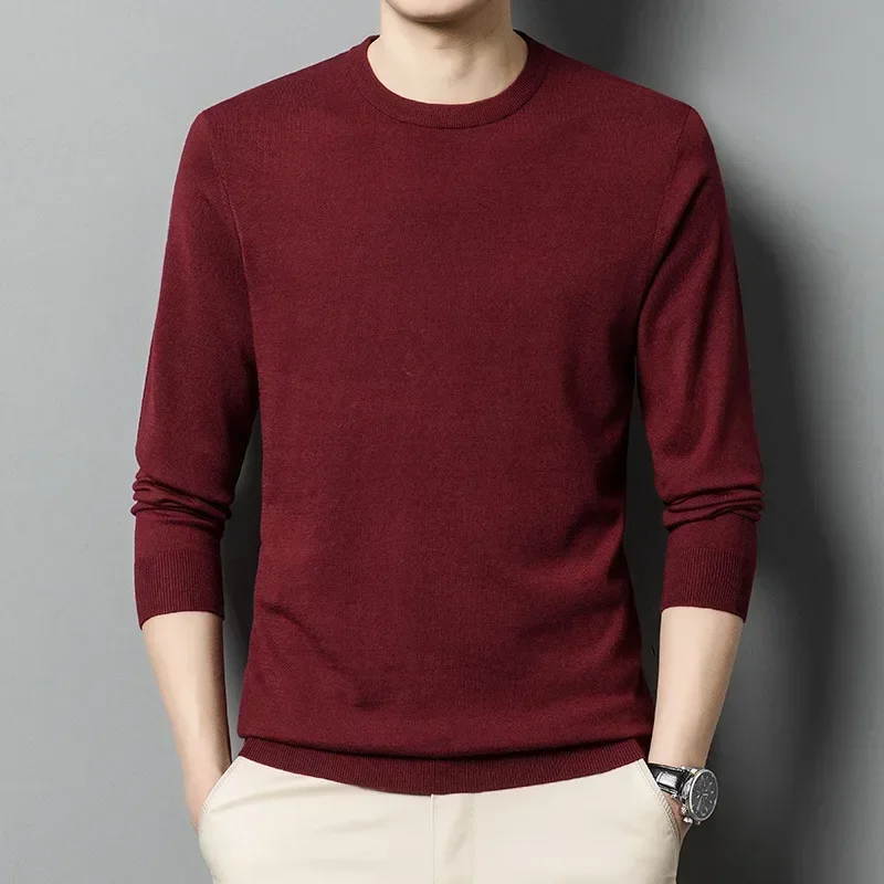 

Men Pullovers Tops Knitted Sweaters Round Neck Full Sleeve Solid Casual Loose Regular Splice Simple Top Knit Autumn Winter 2025
