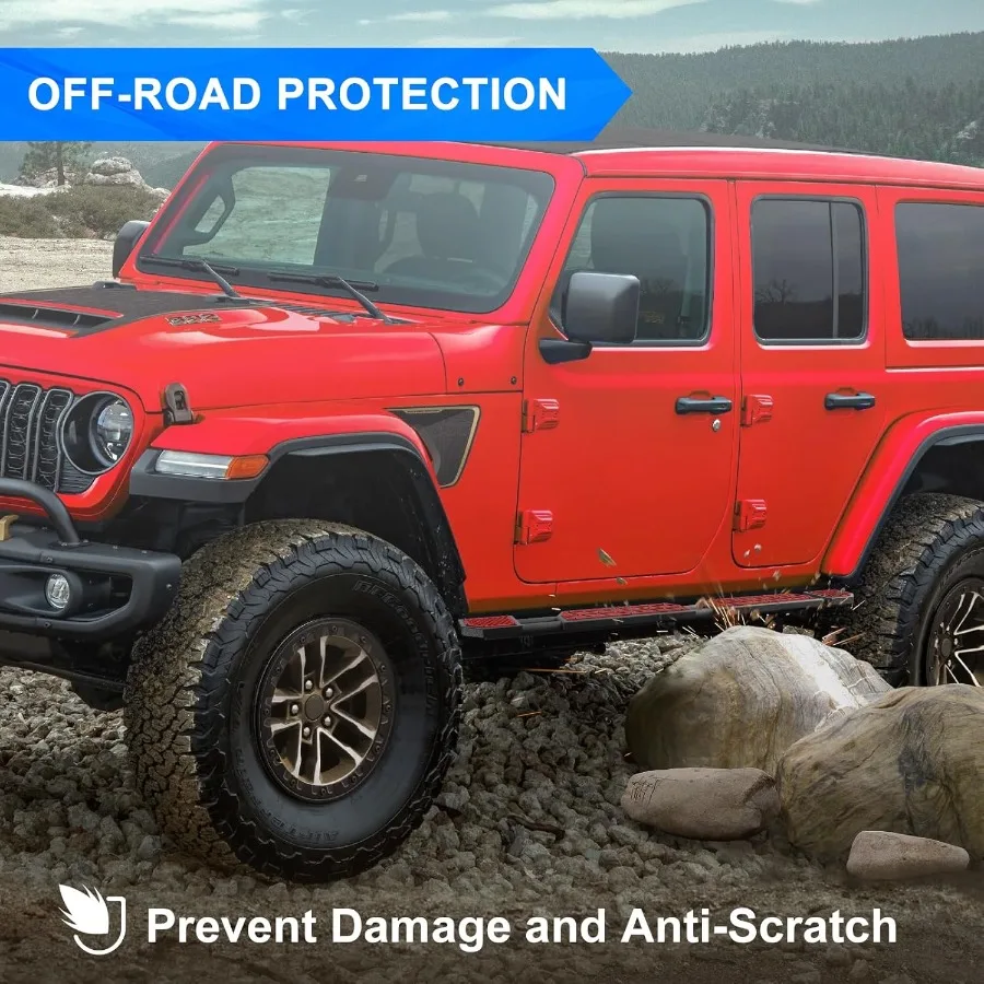 บันไดข้างรถยนต์สำหรับ Jeep Wrangler JL ปี 2018-2023 2024 2025 2026 บันไดข้างสำหรับ JL 4 ประตู แผงสีแดง 7 นิ้ว บันไดข้างกันกระแทก