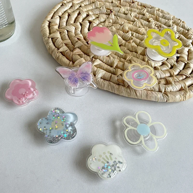 Uroczy, przezroczysty uchwyt na telefon 3D w kształcie kwiatka, składany stojak na palec, pasujący do iPhone'a 16 Pro, akcesoria.