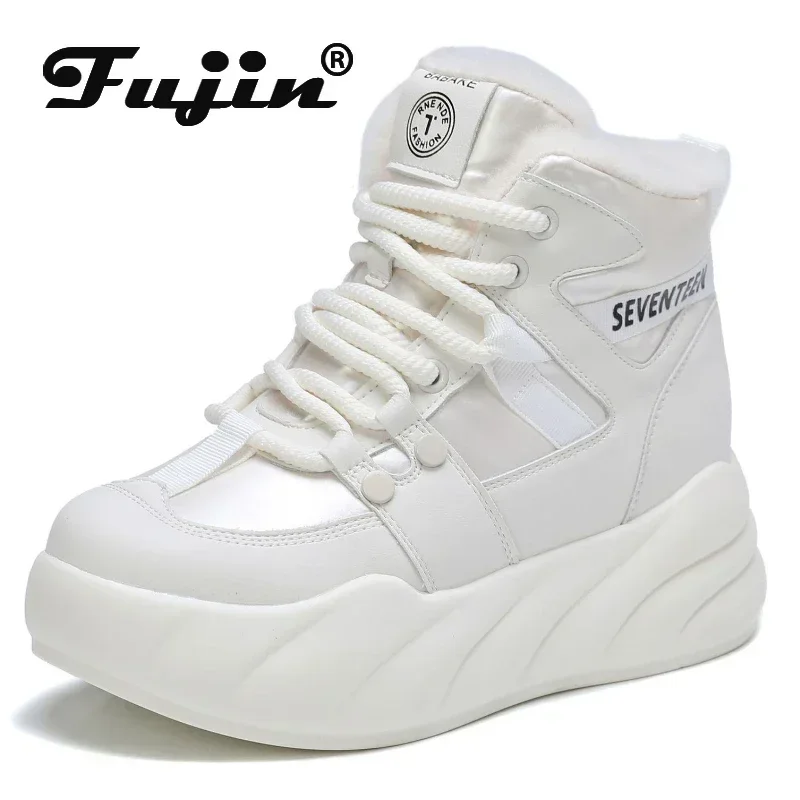 

Fujin 7cm Synthetic Autumn Winter Spring Plush Warm Down Women Ankle Booties Shoes Leather Platform Boots Winter Sneakers Wedge