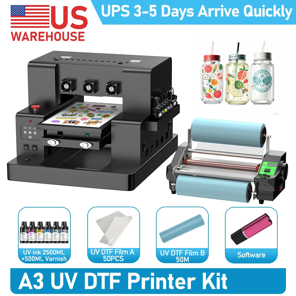 17inch UV Printer A3 L805 UV DTF Printer Sticker Printer for Wood Glass Metal Acrylic Multi-function Flatbed Printer with INK