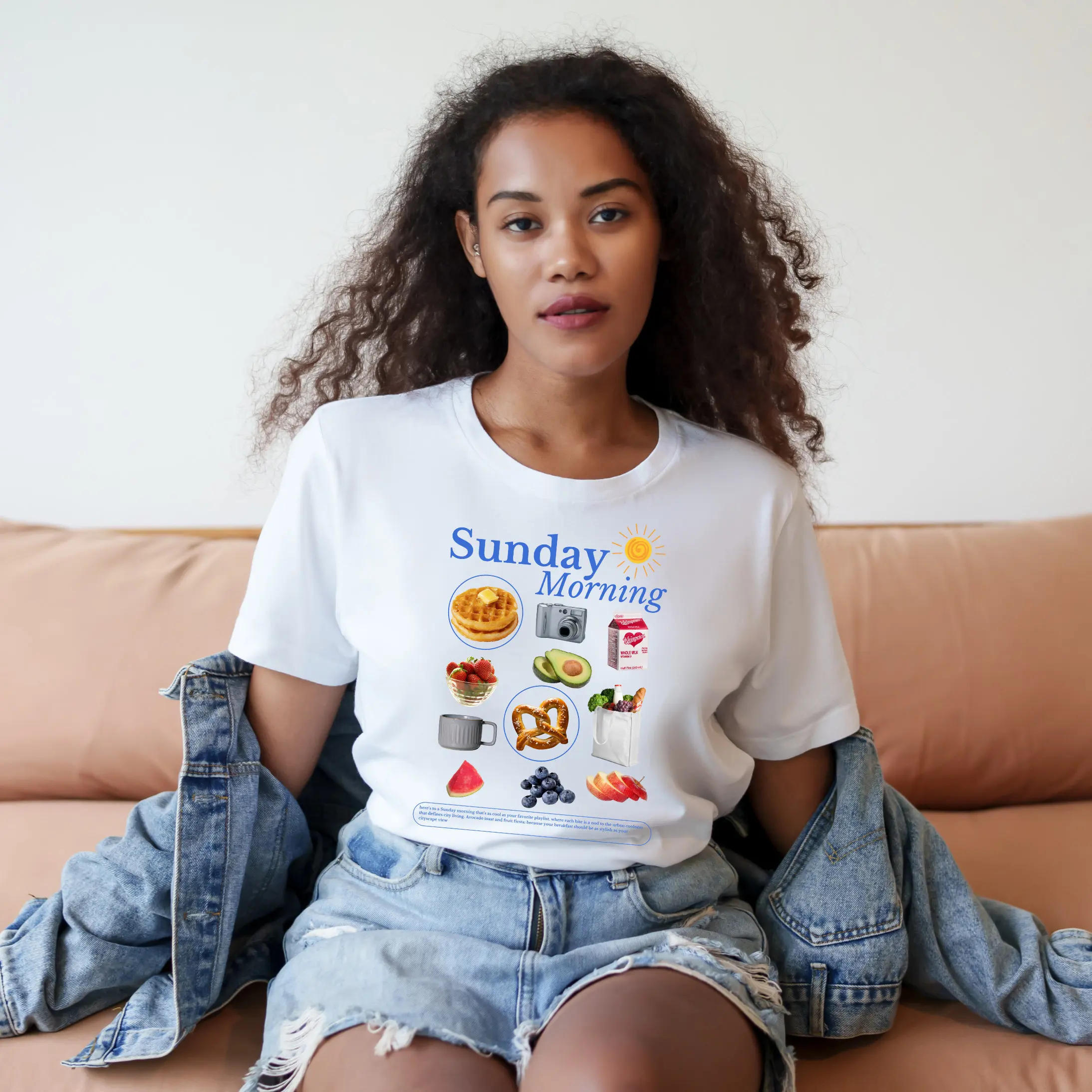 

Sunday Morning Graphic T-Shirt, Aesthetic Crew Neck T-Shirt, Stylish Graphic Shirt, Breakfast Club Top, Cute Shirt for Women
