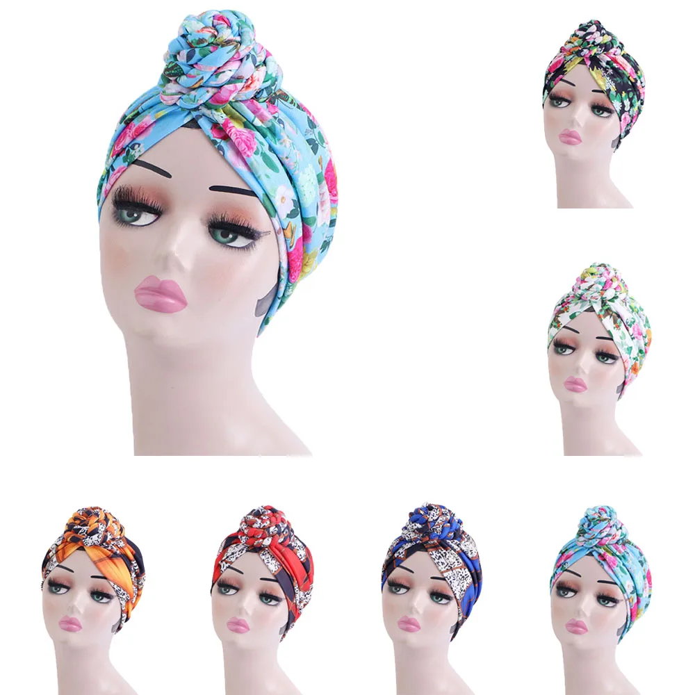 Indiase Moslim Vrouwen Print Hijab Tulband Tulband Chemo Cap Bonnet Strech Femme Haaruitval Hoed Hoofddoek Cover Beanies