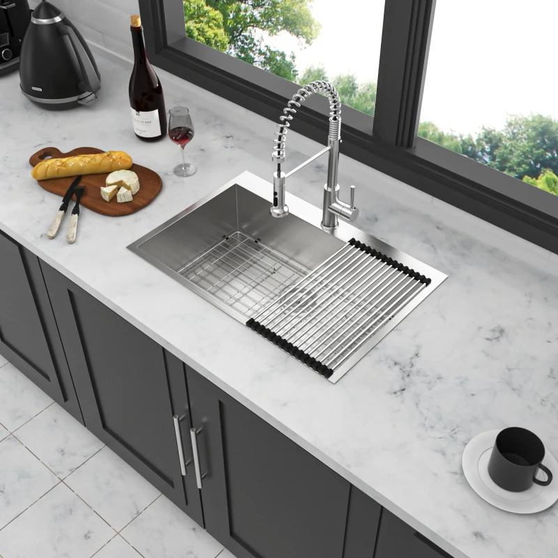 

33 x 22 x 9 inch Kitchen Sink Drop In 16 Gauge Stainless Steel 33" Single Bowl Topmount Kitchen Sink Basin