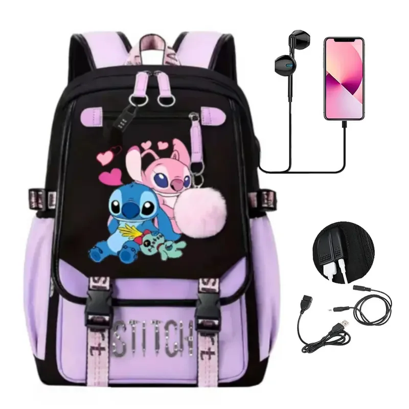 Stitch Mochila Feminina Backpack Usb Charging School Bags Teenage Girls Boys Laptop Back Pack Women Travel Bagpacks