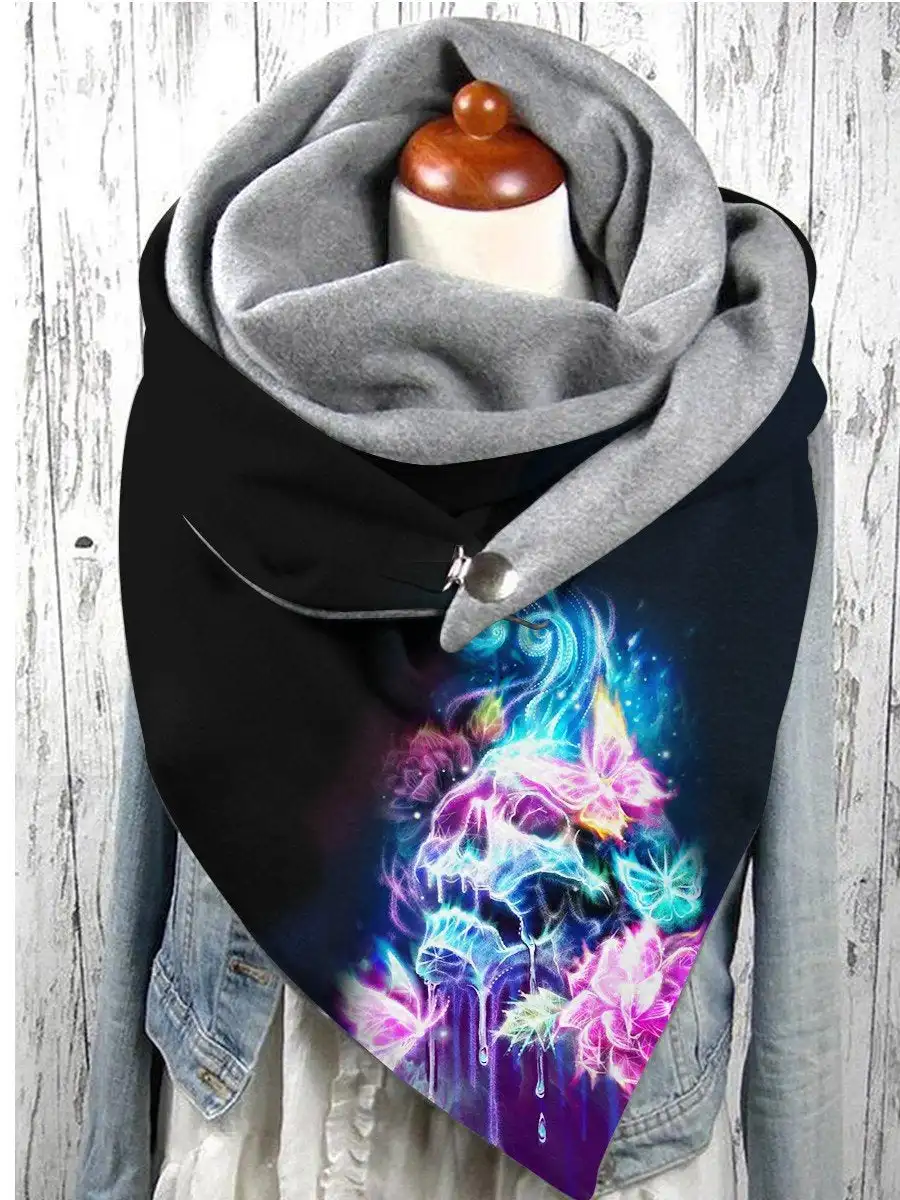 

Autumn And Winter Skull Flowers Colorful Casual Scarf And Shawl for Women