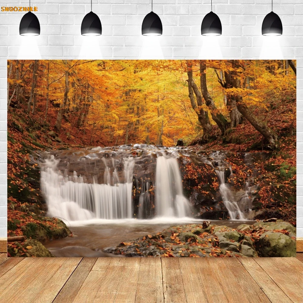 Autumn Nature Scenery Backdrop Mountain River Maple Forest Birthday Party Photography Background Wall Decor Photo Studio Props