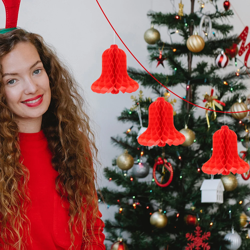 

6Pcs Hanging Honeycomb Bells Premium Paper Decorations for Festival Party Wedding Event Ceiling Wall Display Vivid Colorful