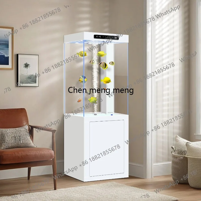 Bottom filter vertical fish tank water-free living room medium floor-to-ceiling wall ultra-white glass with cabinet