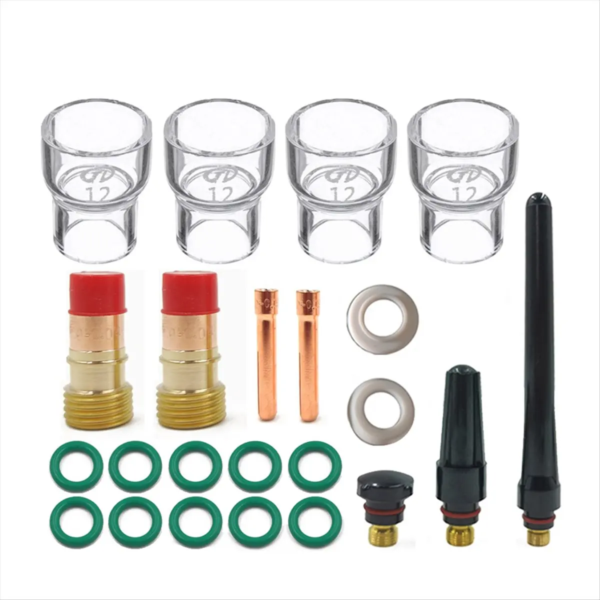 AB45 23PCS TIG Stubby Gas Lens TIG Collet 12Pyrex Cup TIG Gas Lens Alumina Nozzle Kit for DB WP17/18/26 TIG Welding
