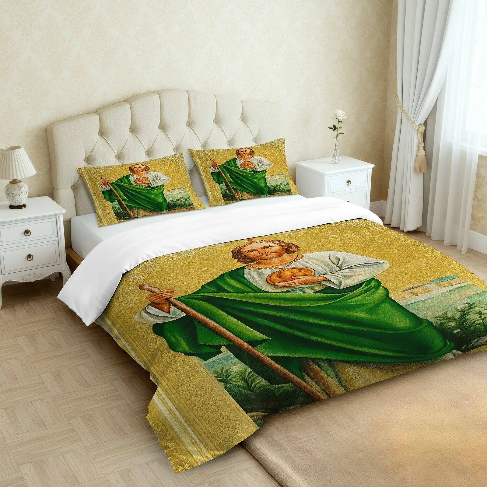 Customize 3pcs bedding Including 1 Duvet Cover And 2 Pillowcases (Filler Not Included), Featuring Religious Artwork of Saint Jud