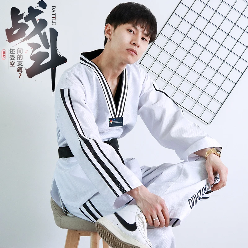 New Long Sleeve Gi Uniform TKD Costumes Clothing White Taekwondo Uniforms WTF Karate Judo Dobok Clothes Children Adult Unisex