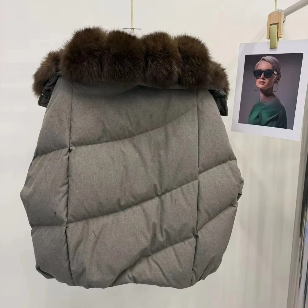 OFTBUY Solid Color Warm Outerwear Women White Duck Down Parka with Real Fox Fur Collar Loose Fit Windproof Winter Puffer Coat
