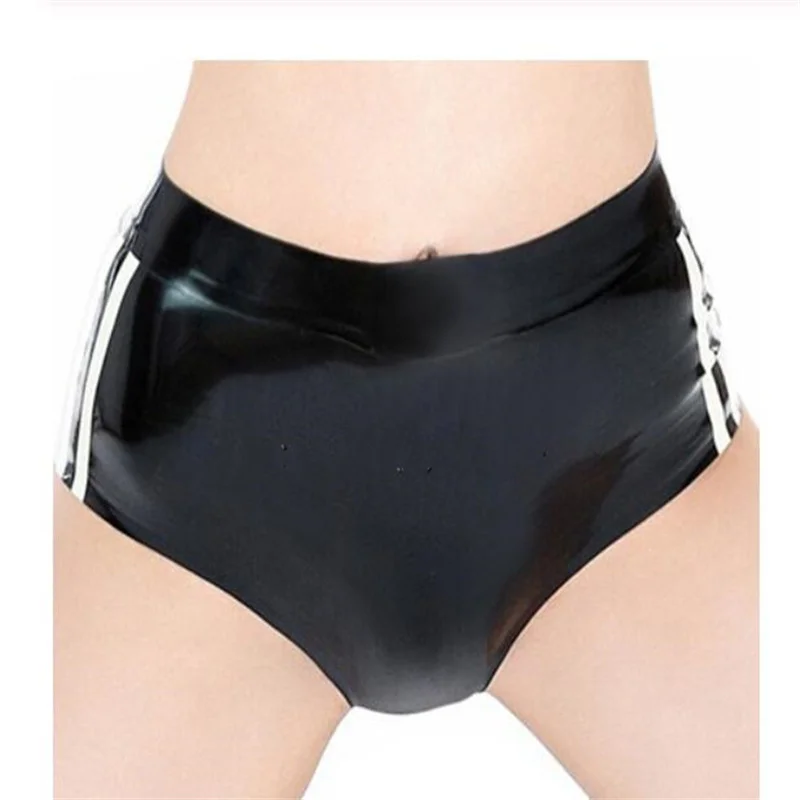 

Latex Panties Briefs Shorts Sexy Fetish Black With White Underwear Custom Made for Women