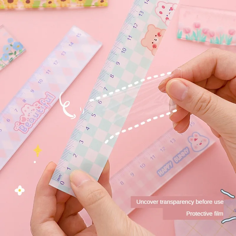 Flower Ruler School Supplies Kawaii Accessories 15cm Drawing Tool Back To School Transparent Regla Cute Stationery School Rules