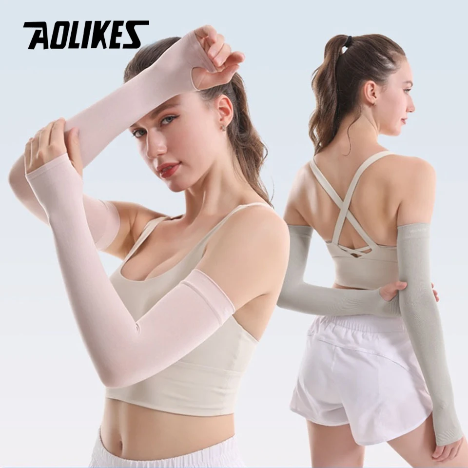 AOLIKES Cycling Arm Sleeves Ice Fabric Anti-UV Sunscreen Running Cycling Sleeve Outdoor Sport Cycling Arm Warmers Men Women