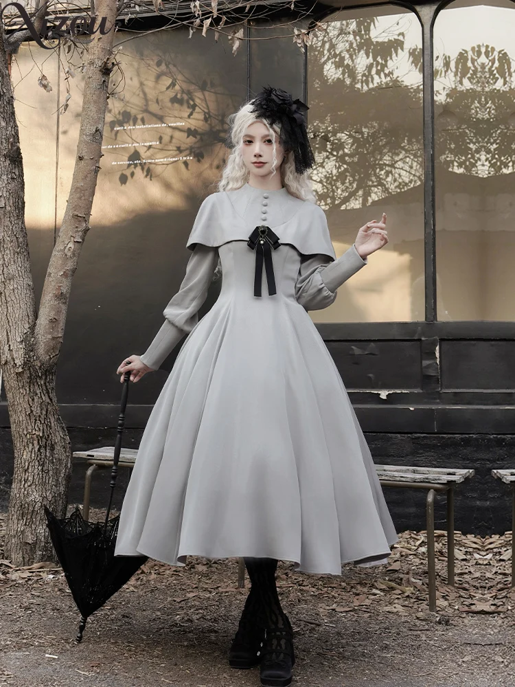 

Lolita Gothic Lady Elegant Dresses for Women Waist and Thin Solid Color Fashion Spring and Autumn Long Sleeve Dress Femme