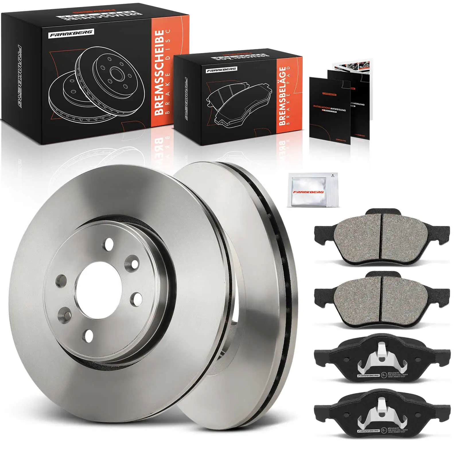 Frankberg 2x remschijven, 4x remblokken voor vooras, voor Renault Twingo II CN0 Wind E4M 1.6L, 1.2L, 2008–2014, 410600012R