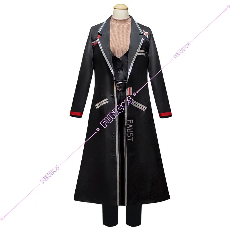 لعبة ليمبوس كومباني فاوست أزياء تنكرية شعر مستعار أسود زي علوي سروال سينر 2 خندق شعر أبيض رقم. 02 بطاقة عمل للنساء والرجال