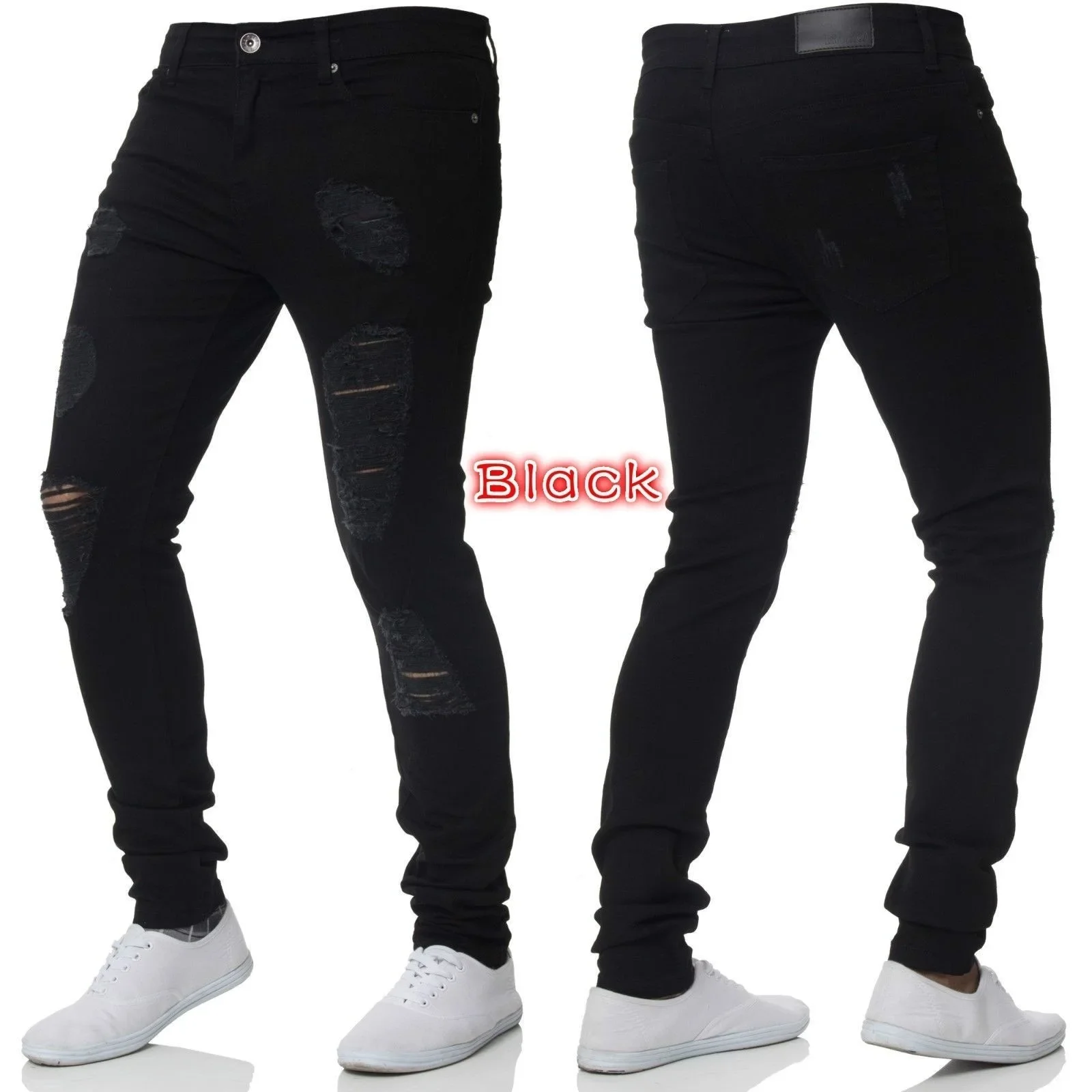 2023 Wit Borduurwerk Skinny Gescheurde Jeans Heren Katoen Stretchy Slim Fit Hip Hop Denim Broek Casual Jeans Voor Heren Joggingbroek