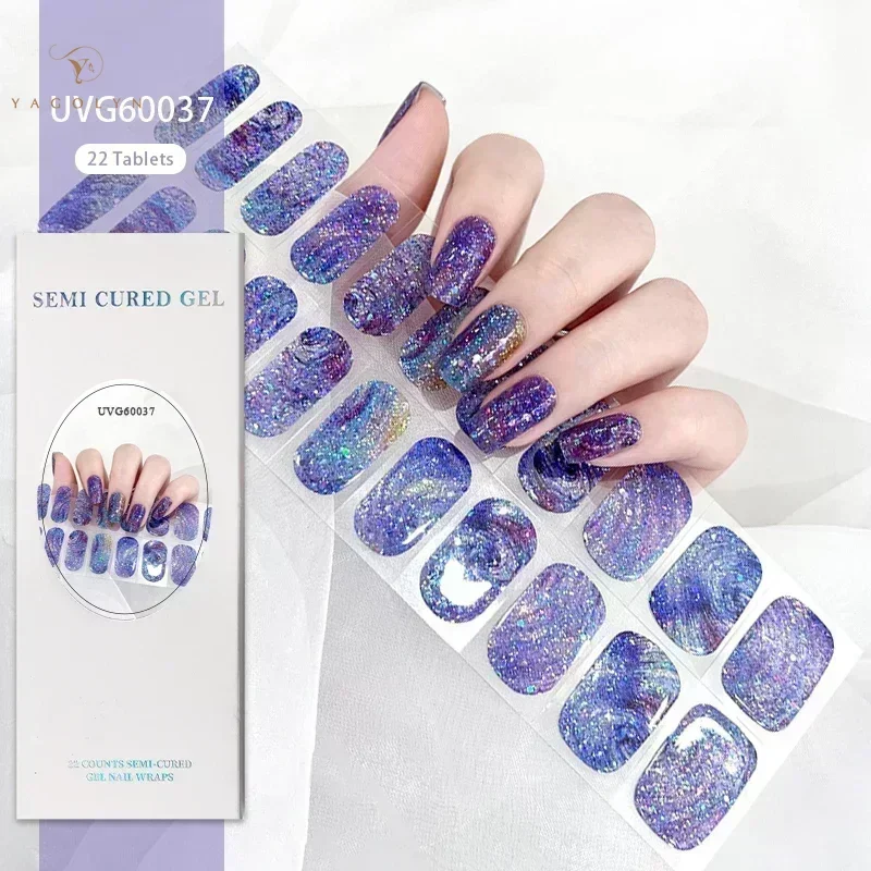 22Tips Naakt Semi-Geharde Gel Nail Patch Slider Lijm Waterdicht Langdurige Aurora Volledige Dekking Gel Nail Sticker UV Lamp Nodig