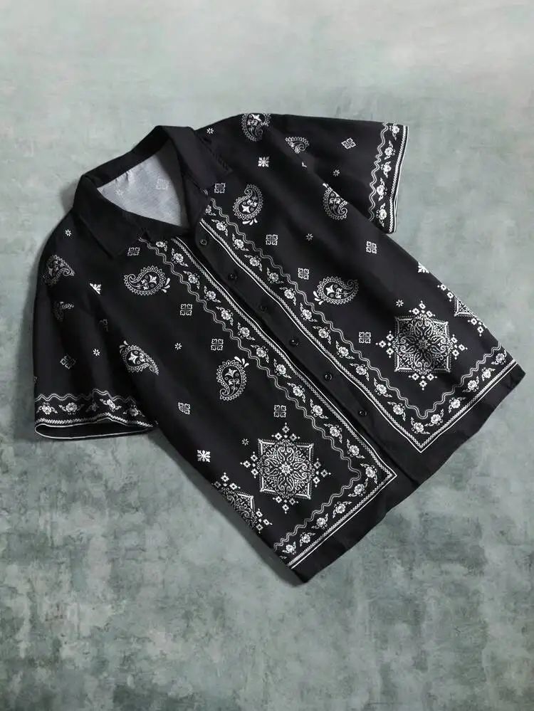 Men s Paisley Print Button Front Casual Short Sleeve Shirt Men Old Money Daily Leisure Weekend Trips Outdoor Activities Travel