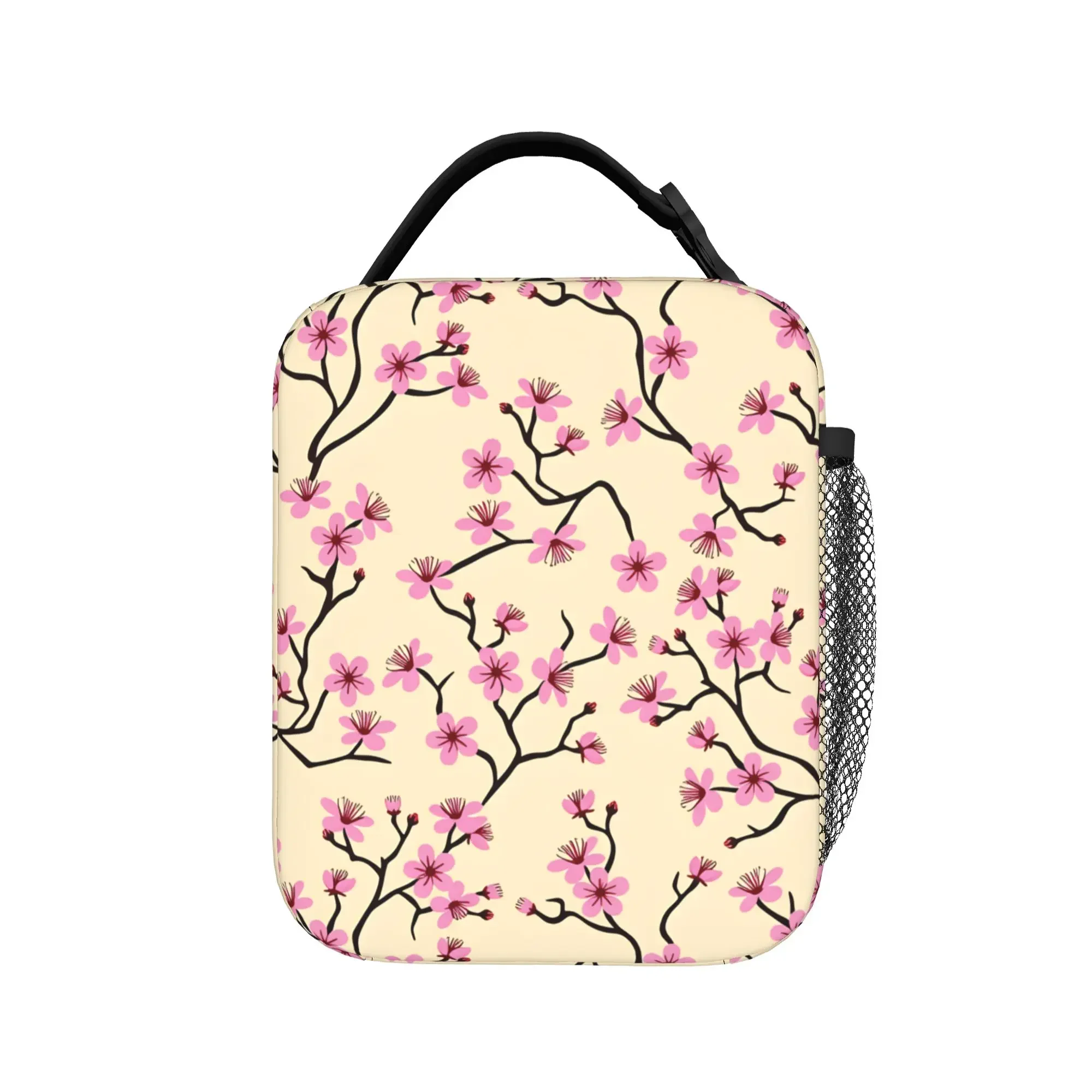 Falling Cherry Petals Lunch Bag School Convenient Lunch Box For Child  Oxford Print Cooler Bag