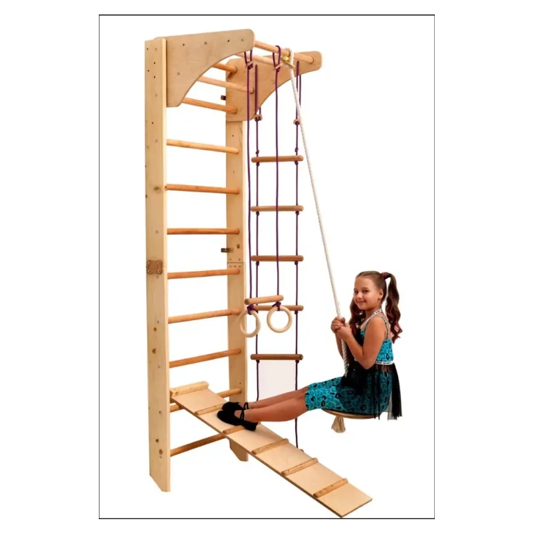 Indoor Playground Gymnastics Stall Bars Gymnastic Wall Gym Kids Wooden Ladder Set With Slide